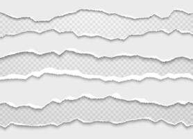 Torn and torn pieces of white and gray paper with soft shadow. Vector illustration.