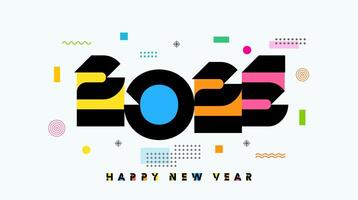 Happy New Year 2025 colored logo with Memphis style elements. Business style vector