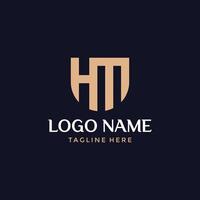 plano monograma logotipo dorado letra inicial hm o mh vector