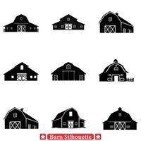 Harvest Hues Vibrant Barn Silhouette Ensemble for Seasonal Artworks vector