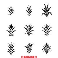 Rural Charm Delicate Corn Plant Silhouettes Set Ideal for Nature inspired Crafts and Farm Signage vector