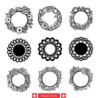 AI generated Floral Wreath Circle Silhouettes  Delicate Petals and Leaves in Artful Arrangements for Versatile Design Use vector