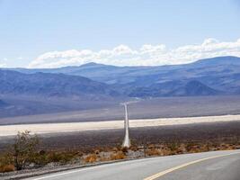 Death Valley long straight road throug Valley. Salt desert photo