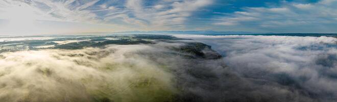 Starnbergersee Lake Bavaria. Drone Panorama with Alps mountains in the back photo