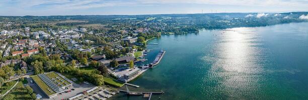 Starnbergersee Lake in Bavaria. Drone Panorama in autumn photo