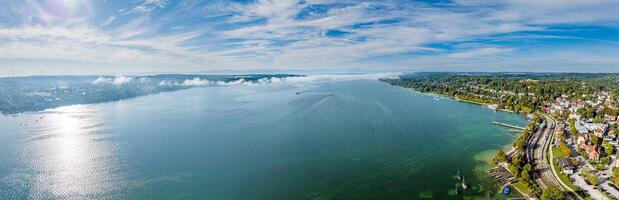 Starnbergersee Lake in Bavaria. Drone Panorama in autumn photo