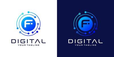 Letter F logo design template, Abstract point connection technology, digital, data and circle circuit technology vector