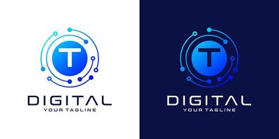 Letter T  logo design template, Abstract point connection technology, digital, data and circle circuit technology vector