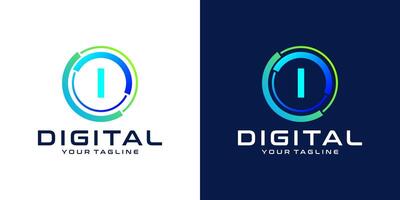 letter I logo design template technology, modern circle logo digital, technology, connection, data, media, circle line vector