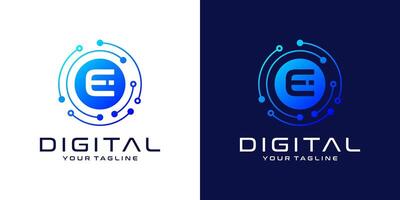 Letter E logo design template, Abstract point connection technology, digital, data and circle circuit technology vector