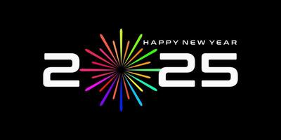 contento nuevo año 2025 diseño, con vistoso fuegos artificiales negro fondo, 2025 calendario vector