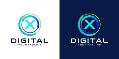letter X logo design template technology, modern circle logo digital, technology, connection, data, media, circle line vector