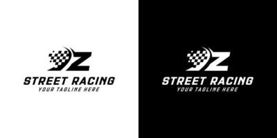 Letter Z with Racing flag icon on black and white background, racing,automotive,road logo vector