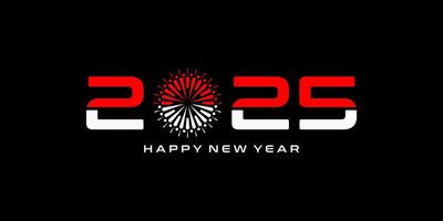 contento nuevo año 2025 diseño, con rojo y blanco fuegos artificiales en negro fondo, 2025 calendario vector