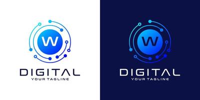 Letter W logo design template, Abstract point connection technology, digital, data and circle circuit technology vector