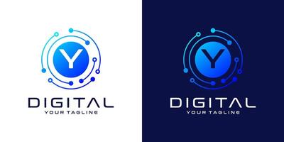 Letter Y logo design template, Abstract point connection technology, digital, data and circle circuit technology vector