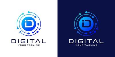 Letter D logo design template, Abstract point connection technology, digital, data and circle circuit technology vector