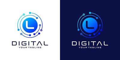 Letter L  logo design template, Abstract point connection technology, digital, data and circle circuit technology vector