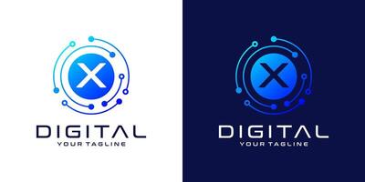 Letter X logo design template, Abstract point connection technology, digital, data and circle circuit technology vector