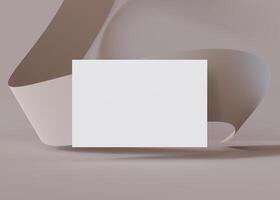 Blank white business card mockup floating against a soft, wavy beige backdrop, perfect for a clean and modern brand display. European size, 3,25 x 2,17 inch. Visiting, name card. 3D. photo