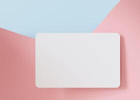 Clean white business card mockup on pastel pink and blue background, perfect for a fresh and modern brand representation. European size, 3,25 x 2,17 inch. Visiting, name card. Rounded corners. 3D. photo
