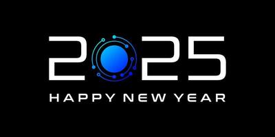 Happy New Year 2025 Background Design. New Year 2025 Design Template with digital vector technology concept