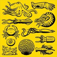 sea animals and sea creatures vector illustration