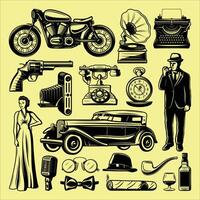 retro style vintage objects set, vector illustration