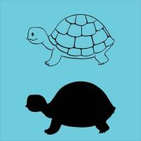 Turtle and tortoise silhouette on blue background. vector