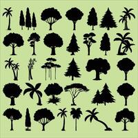 a collection of trees and plants silhouettes vector