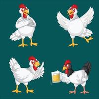 vector ilustración de pollo caracteres conjunto de cuatro caracteres con diferente poses y expresiones