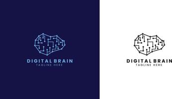 Digital Brain Logo Design Template, Vector Illustration