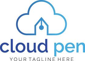 Cloud Pen Minimal Line Art Style Logo Design Template, Vector Illustration