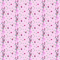 Pink seamless pattern with wild flowers. Spring floral background in retro style. Decorated backdrop for wallpaper and fabric with a bouquet. For bed linen, fabric and clothing. Vector