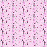 Pink seamless pattern with wild flowers. Spring floral background in retro style. Decorated backdrop for wallpaper and fabric with a bouquet. For bed linen, fabric and clothing. Vector