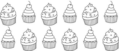 Cupcakes seamless pattern. Desserts and sweets in doodle style vector