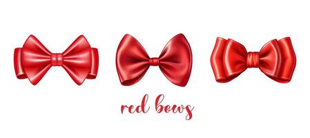Set of decorative red bows isolated on white background. Vector illustration