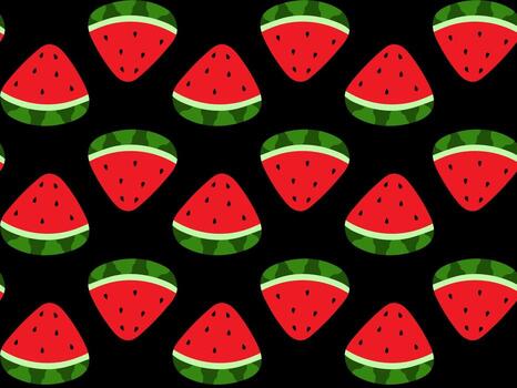 Cute summer pattern. Vector pattern of watermelon slices on black background