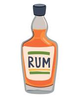 Rum bottle in flat style. Vector illustration of an alcoholic drink on a white background. A drink made from sugar cane, common in the Caribbean, traditional in Jamaica and Cuba.