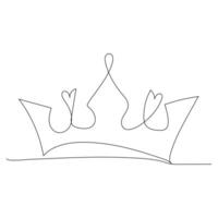 Continuous one line art drawing crown design and outline vector minimalism style