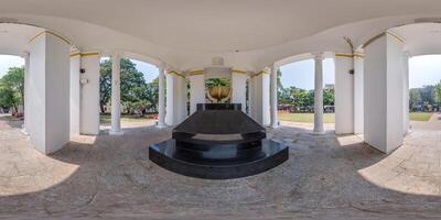 full seamless hdri 360 panorama inside concrete monument with columns in indian city in equirectangular projection,  VR content photo