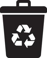 Bin vector icon with recycling sign flat design. Trash can symbol vector illustration.