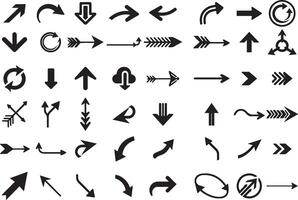 Black vector arrows vector icons set. Collection of different arrow symbols. Modern simple arrow sign.