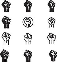 Raised fist vector icon set. Human rights and freedom symbol.