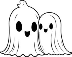 linda fantasma Pareja corazones, bebé fantasma, chico y chica, hueco, enamorado vector