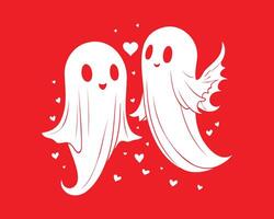 cute ghost couple hearts, baby ghost, boy and girl, holloween, valentine vector