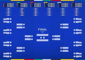 Match Schedule of European Football Competition, all matches, time and place. European flags of the participants of the football tournament. vector