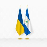 Ukraine and Nicaragua flags on flag stand, illustration for diplomacy and other meeting between Ukraine and Nicaragua. vector