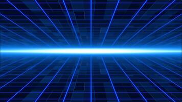 Moving Abstract sci-fi grid with flickering optical flare on the background Bright glowing neon lights video
