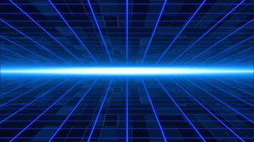 Moving Abstract sci-fi grid with flickering optical flare on the background Bright glowing neon lights video